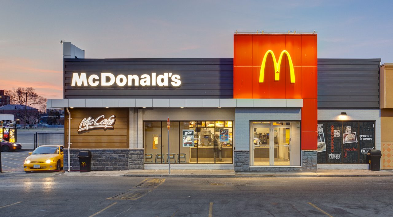 McDonald's restaurant storefront at dusk